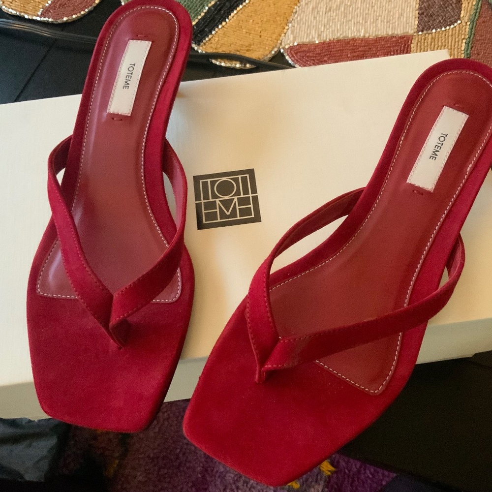 Toteme Scarlet Red Suede Heeled Flip Flop NIB